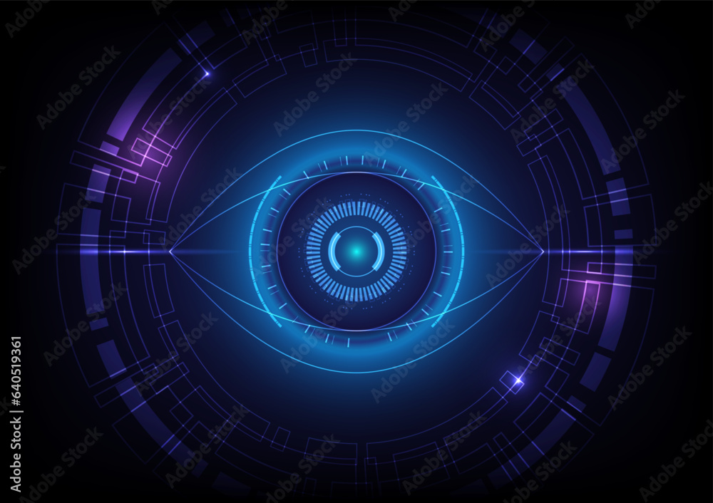 Abstract blue eye cyber security technology background. Vector illustration.
