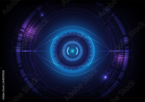 Abstract blue eye cyber security technology background. Vector illustration.
