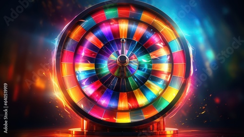 Colorful fortune spinning wheel, roulette wheel in motion with a bright and colorful background photo