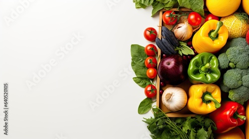 Different healthy vegetables isolated on white background. Top view  space text