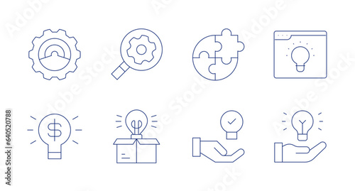 Solution icons. Editable stroke. Containing creation, reviewing, skill development, browser, idea, solution, hand.