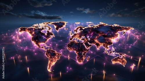 World map with shining dot light connection network global