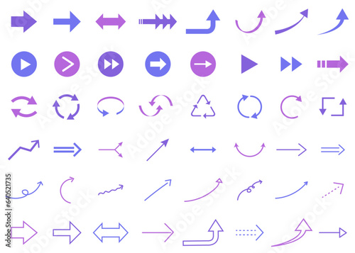 紫色のシンプルな矢印のアイコンセット ベクター素材