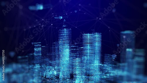 digital network skyscrapers in the night