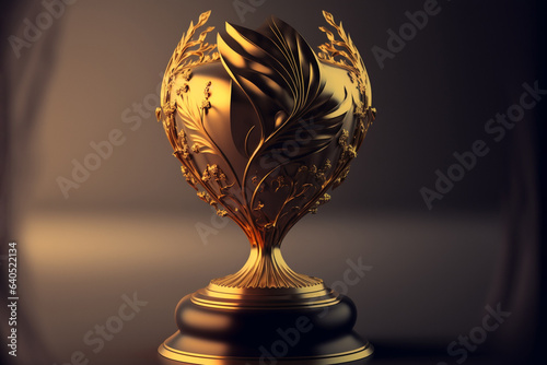 Winner gold trophy with blurred sparks on background.