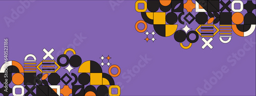 Abstract Geometric Pattern Artwork. Retro colors and color background. Grid with colored geometric shapes. Modern abstract promotional flyer, background, brochure, pattern.