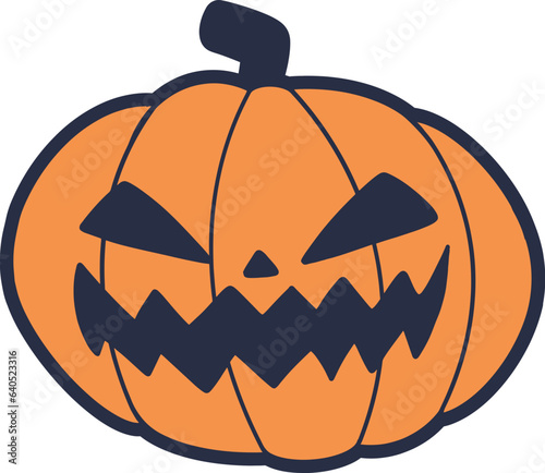 Creepy smile pumpkin jack o lantern, halloween decoration vector