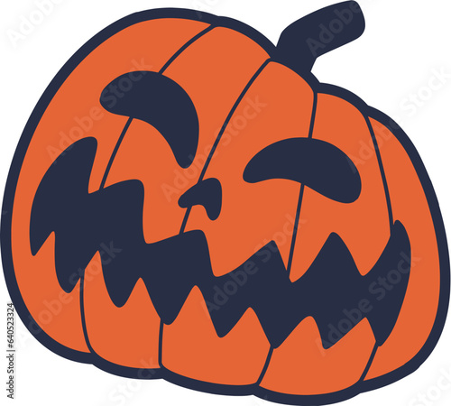 Creepy smile pumpkin jack o lantern, halloween decoration vector