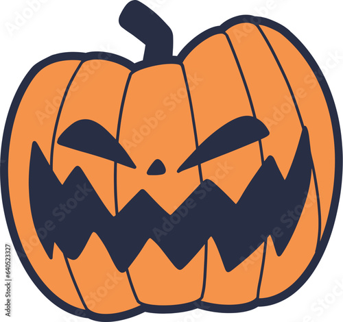 Creepy smile pumpkin jack o lantern, halloween decoration vector