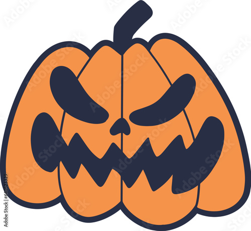 Creepy smile pumpkin jack o lantern, halloween decoration vector
