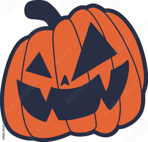 Creepy smile pumpkin jack o lantern, halloween decoration vector
