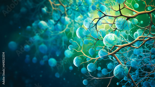 a vibrant, interconnected network of cells representing the intricate cellular mechanism involved in both cystic fibrosis and the rare disease cystinosis