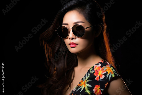 Woman Wearing Floral Top And Sunglasses. Сoncept Power Of Fashion, Power Of Summer Looks, Womens Confidence, Floral Fashion Trends