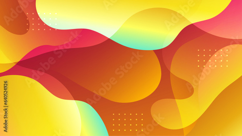 Gradient background with colorful morphing shapes. Morphing orange yellow green blobs. Vector 3d illustration. Abstract 3d background. Liquid colors. Decoration for banner or sign design