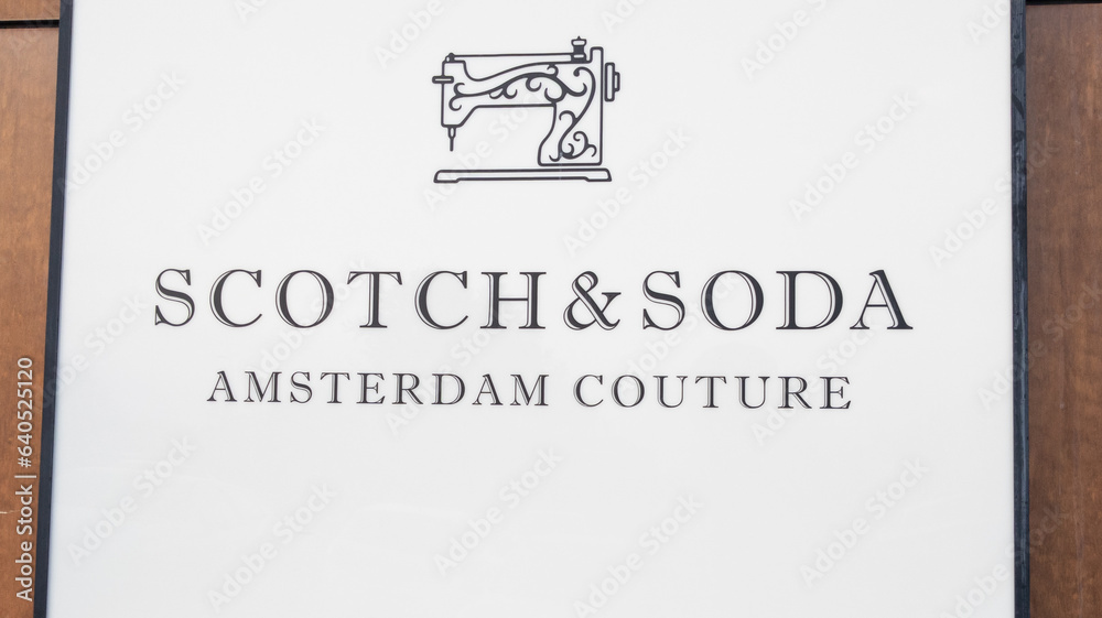 Scotch & Soda amsterdam couture logo brand and sign text front of store wall chain entrance