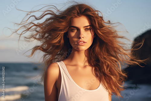 Captivating Young Woman Model Against The Sea. Сoncept Young Woman Modeling, Sea Photography, Empowerment, Selfconfidence