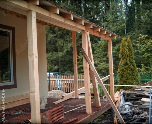 wooden patio under construction