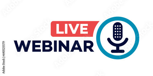 Live Webinar Button, icon. Vector design illustration of e-learning course with microphone icon