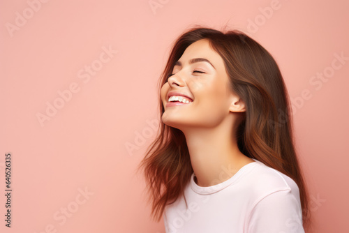 Cheerful Young Woman Model On Pastel Background . Сoncept Young Woman Modeling, Pastel Backgrounds, Cheerful Moods, Fashion Photography
