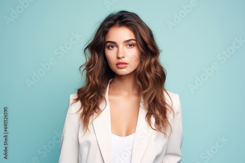 Chic Young Woman Model On Pastel Background . Сoncept Fashion Trends, Modeling Tips, Pastel Color Palettes, Womens Style Inspiration