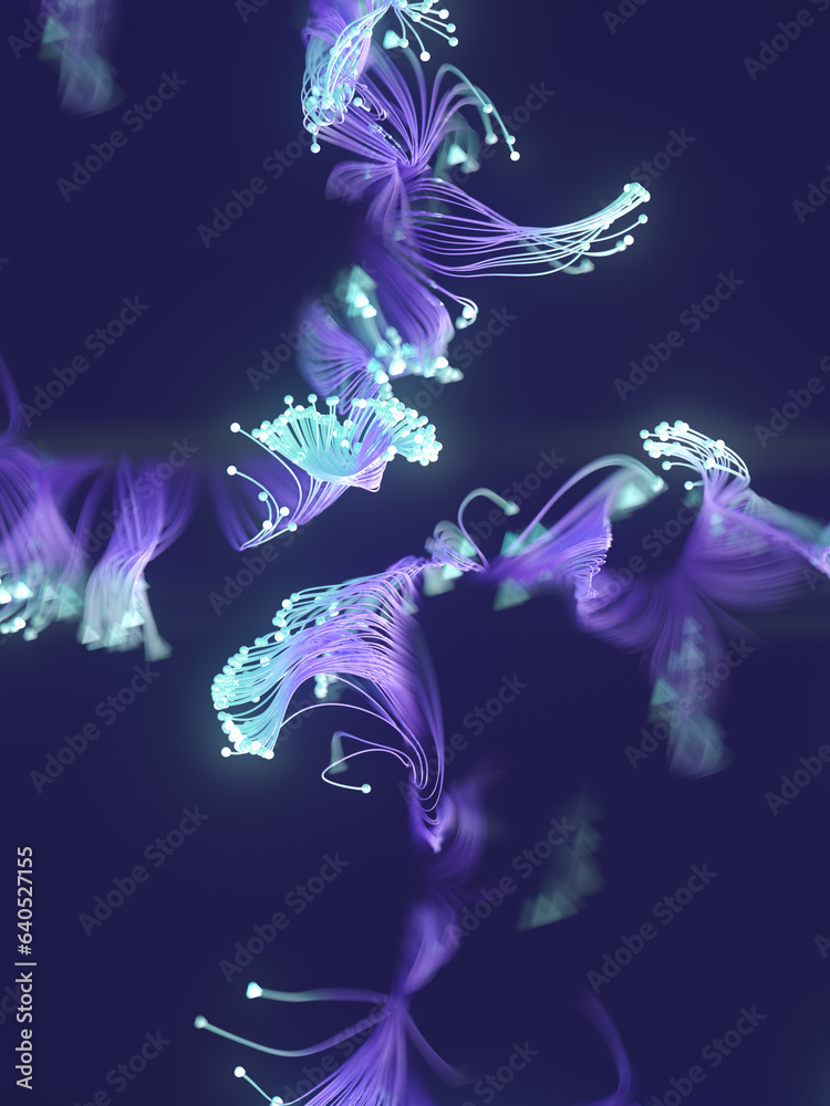 Obraz premium Interlacing magical growing lines in bright neon color. 3d rendering digital illustration