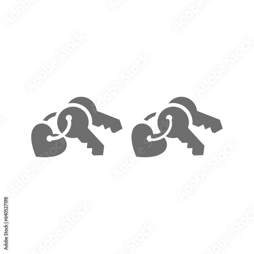 Two set of keys with heart key chain. Home, house keychain for love couples.