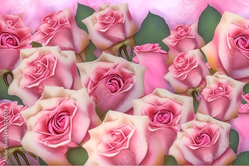 background of many red and pink roses, pattern of rossas with its trunk and green leaves, decoration and backgrounds photo