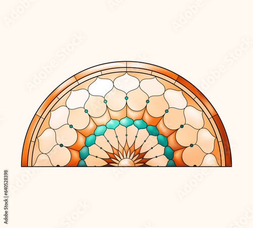 Stained Church glass semicircle shape.