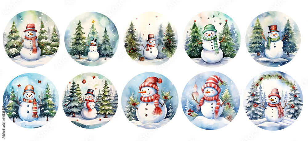 watercolor cute Snowman PNG, Sticker Clipart cute Snowman, sublimation design, sublimate Snowman, sublimation sticker, generated ai