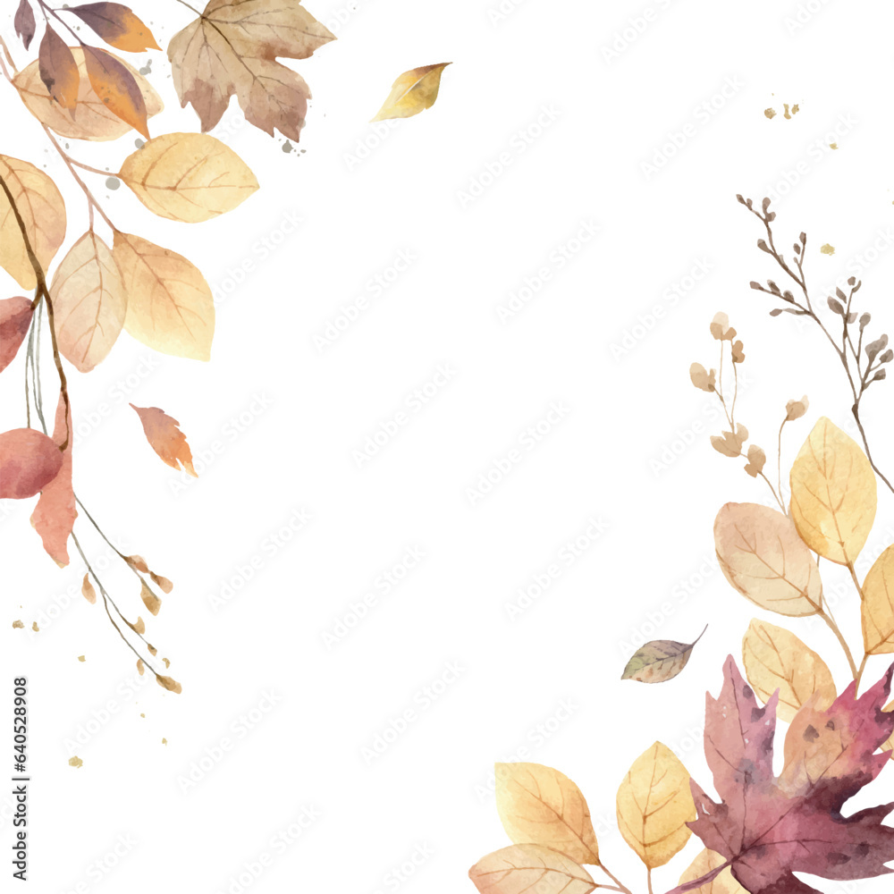 Watercolor vector frame with autumn leaves and branches. Stock Vector ...