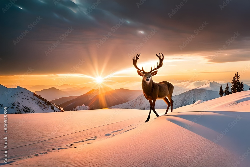 reindeer in snow, generative ai.