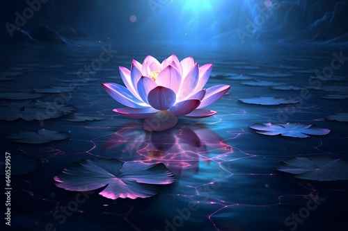 Beautiful purple lotus flower in dark water