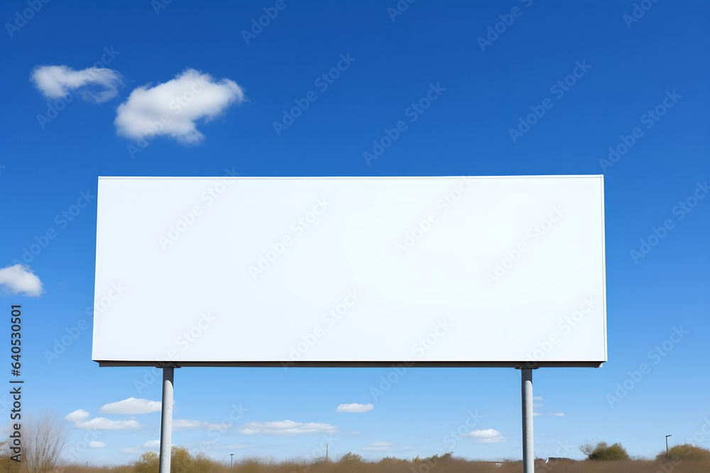 Blank billboard with empty white screen over blue sky cloud background with selection path, Mockup white promotion poster displayed on the outdoor. Promotional poster mock up Blank billboard with empty white screen over blue sky cloud background with selection path, Mockup white promotion poster displayed on the outdoor. Promotional poster mock up