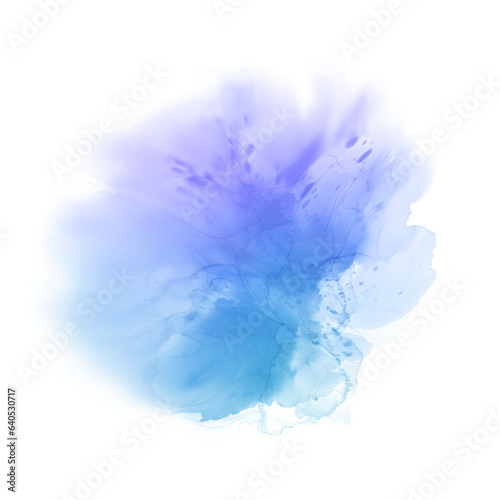 Blue purple watercolor paint round shape with liquid fluid  isolated on transparent background for design elements.