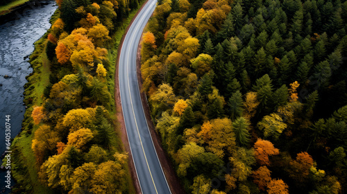Aerial view of the road in the forest, Generative Ai © Cavan