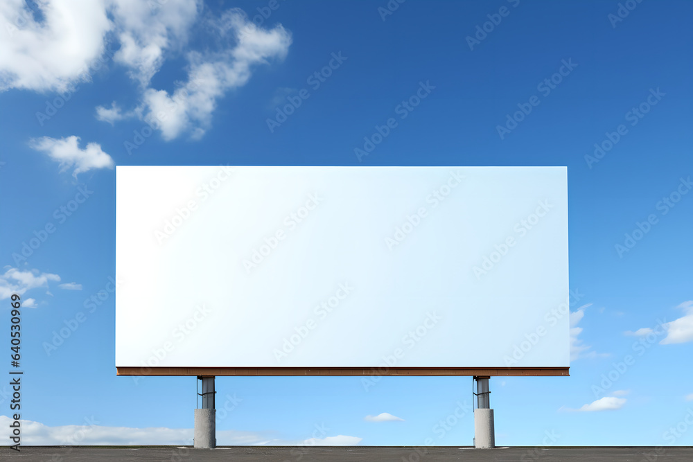 Blank billboard with empty white screen over blue sky cloud background with selection path, Mockup white promotion poster displayed on the outdoor. Promotional poster mock up Blank billboard with empty white screen over blue sky cloud background with selection path, Mockup white promotion poster displayed on the outdoor. Promotional poster mock up