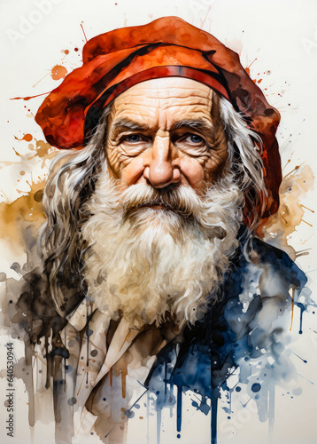 a painting of an older man with a long, full beard and moustache
