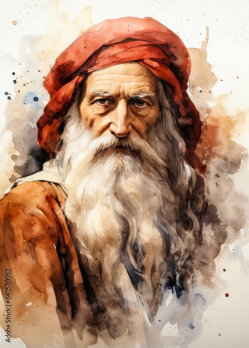 a painting of an older man with a long, full beard and moustache