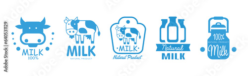 Blue Milk Label and Badge Design Vector Set