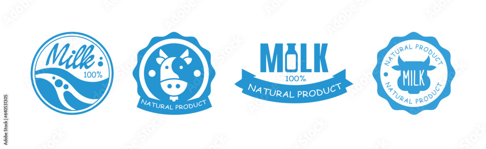 Blue Milk Label and Badge Design Vector Set Blue Milk Label and Badge Design Vector Set