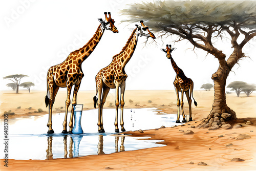 water drinking giraff Generative AI