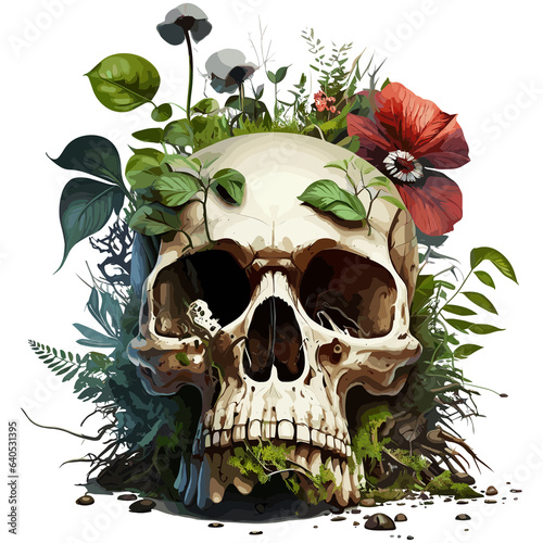 skull with plants png clipart