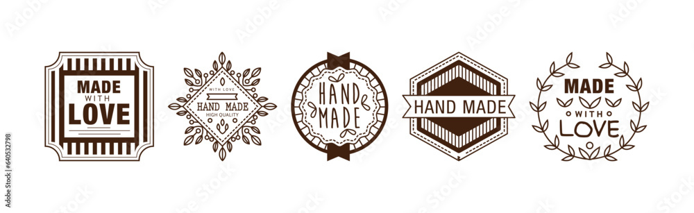 Handmade and Made with Love Emblem and Label Vector Set