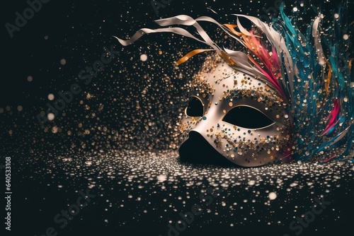 colorful mask on a white background with confetti, holidays circus, carnival © rodrigo