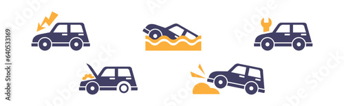 Car Insurance Flat Icons with Motor Vehicle Vector Set