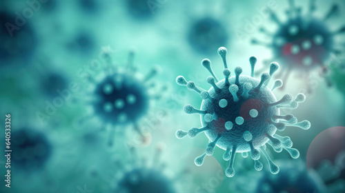 Focus on one virus, blurred background, copy space photo