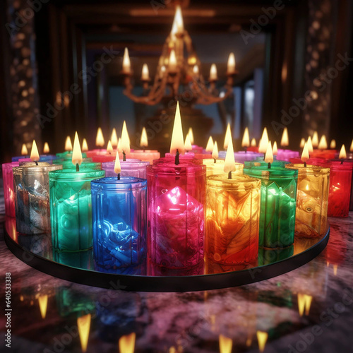 Rows of Several Colorful Lit Candles Mock-Up photo