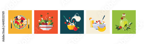 Culinary and Cookery Bright Food Composition Vector Set