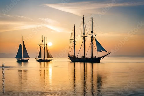 sailing ship at sunset