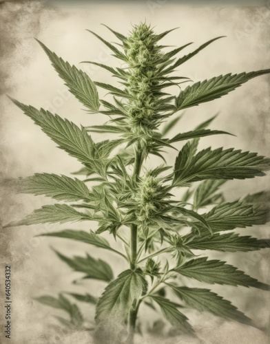 Cannabis plant with green leaves in the sunlight. Medicinal indica with CBD.